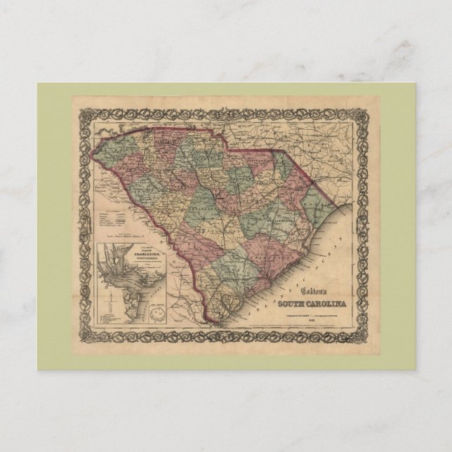 Postal Mapa de Carolina del Sur de 1865 (Anverso)