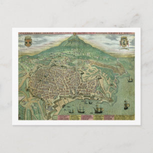 Postal Mapa de Catania, de 'Civitates Orbis Terrarum' por