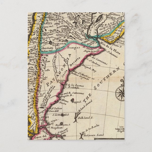 Postal Mapa de Chile, Patagonia, La Plata (Anverso)