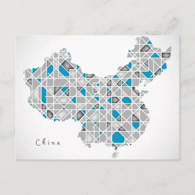 Postal Mapa de China | Arte Crystal Diamond Style (Anverso)