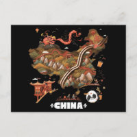 Mapa de China Ilustrado con Dragón y Panda