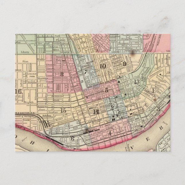 Postal Mapa de Cincinnati por Mitchell (Anverso)