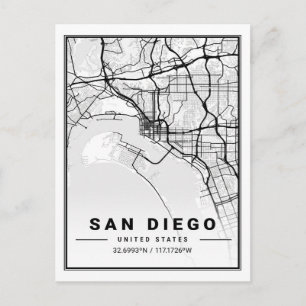 Postal Mapa de ciudades de viaje de Estados Unidos de San