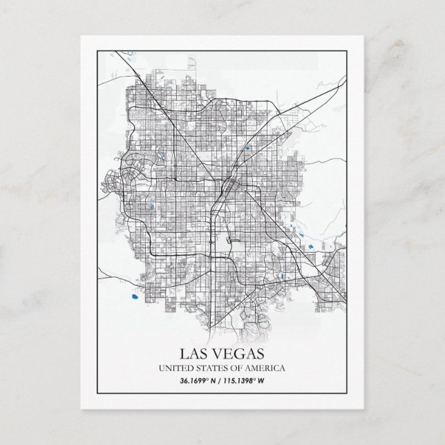 Postal Mapa de ciudades de viajes de Las Vegas Nevada Est (Anverso)