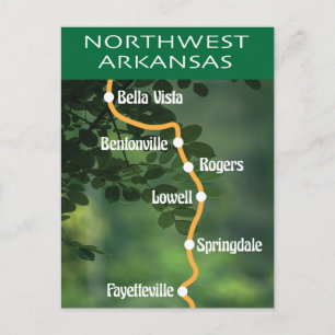 Postal Mapa de ciudades del noroeste de Arkansas con arte