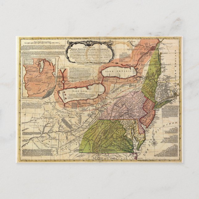 Postal Mapa de colonias británicas de medio en Estados Un (Anverso)