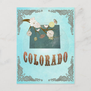 Postal Mapa de Colorado con hermosas aves