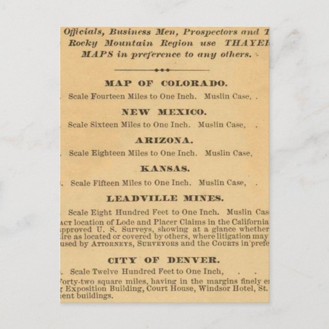 Postal Mapa de Colorado en Thayer (Anverso)