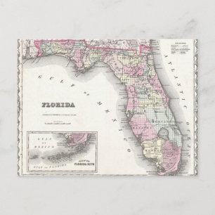Postal Mapa de Colton de Florida en 1855