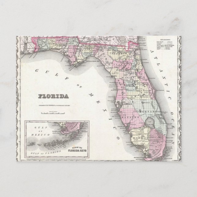 Postal Mapa de Colton de Florida en 1855 (Anverso)