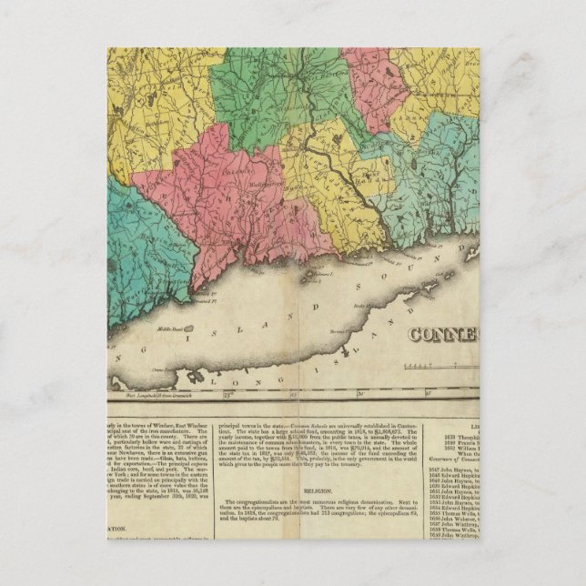 Postal Mapa De Connecticut (Anverso)