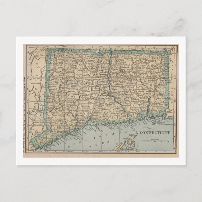 Postal Mapa de Connecticut (Anverso)