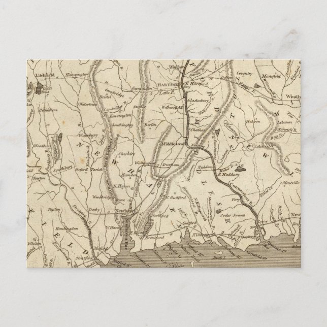 Postal Mapa de Connecticut por Arrowsmith (Anverso)