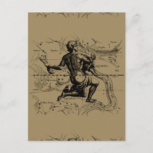 Postal Mapa de Constelación de Aquarius por Hevelius (Anverso)