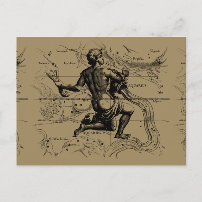 Postal Mapa de Constelación de Aquarius por Hevelius (Anverso)