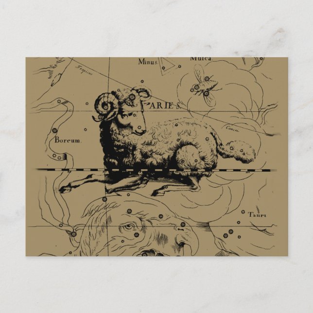 Postal Mapa de constelación de Aries Hevelius 1690 (Anverso)