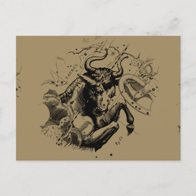 Postal Mapa de Constelación de Taurus Zodiac Hevelius 169 (Anverso)