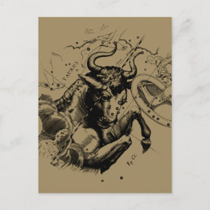 Postal Mapa de Constelación de Taurus Zodiac Hevelius 169