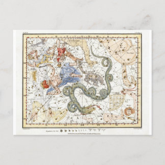 Postal Mapa de constelaciones de astronomía de época