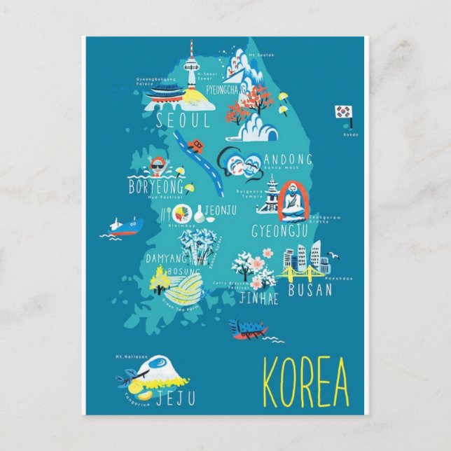 Postal Mapa de Corea del Sur (Anverso)