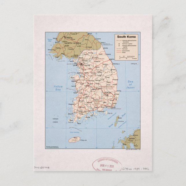 Postal Mapa de Corea del Sur (1989) (Anverso)