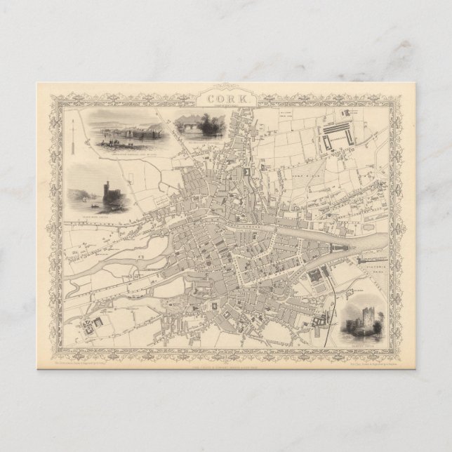 Postal Mapa de Cork, Irlanda (Anverso)
