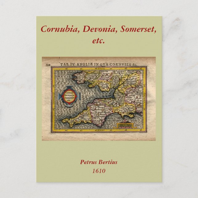 Postal Mapa de Cornwall, Devon, Somerset, etc... (Anverso)