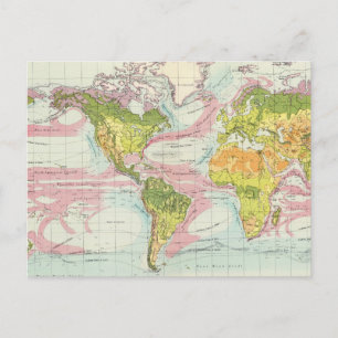 Postal Mapa de corrientes oceánicas y vegetación mundial