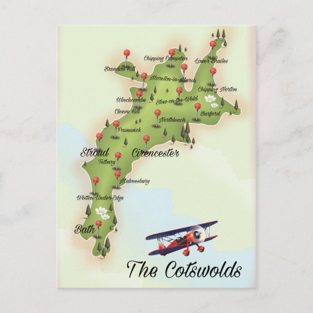 Postal Mapa de cosecha de Cotswolds (Anverso)