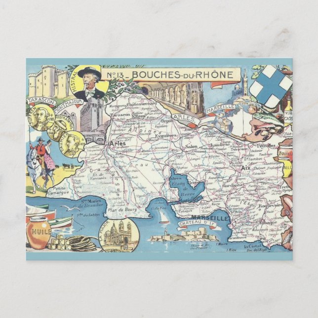 Postal Mapa de cosecha de Francia de Provenza (Anverso)