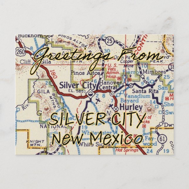 Postal Mapa de cosecha de plata City NM (Anverso)
