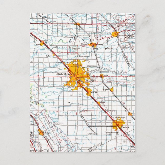 Postal Mapa de cosechas de modesto California (Anverso)