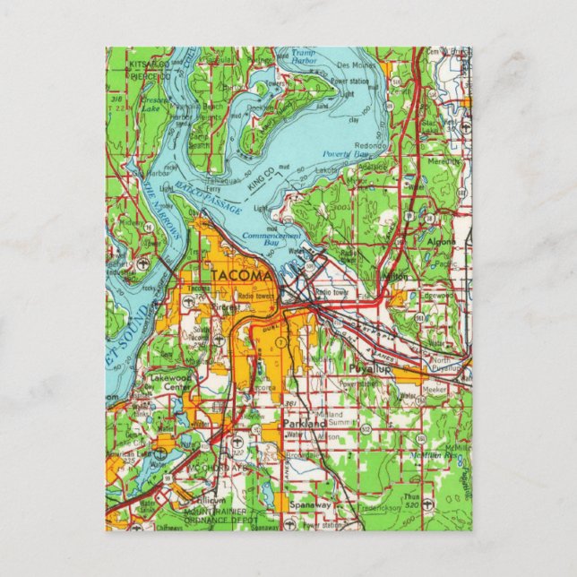 Postal Mapa de cosechas de Tacoma Washington (Anverso)