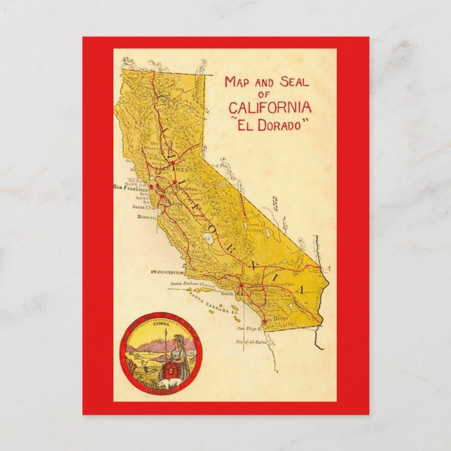 Postal Mapa de cosechas del estado de Calfornia (Anverso)