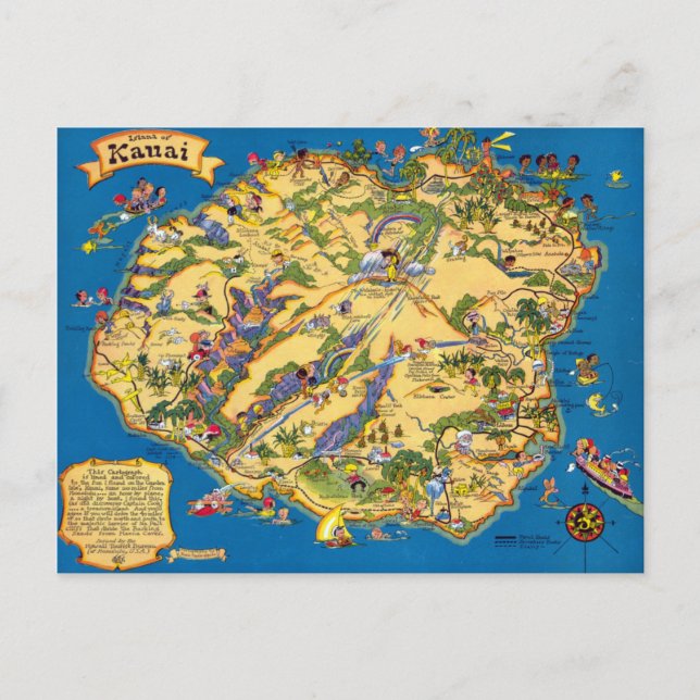 Postal Mapa de cosechas divertidas de Kauai (Anverso)