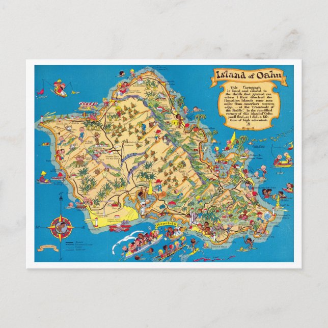 Postal Mapa de cosechas divertidas de Oahu (Anverso)