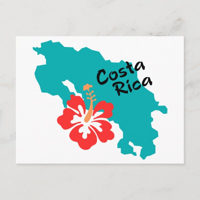 Postal Mapa de Costa Rica con hibiscos (Anverso)