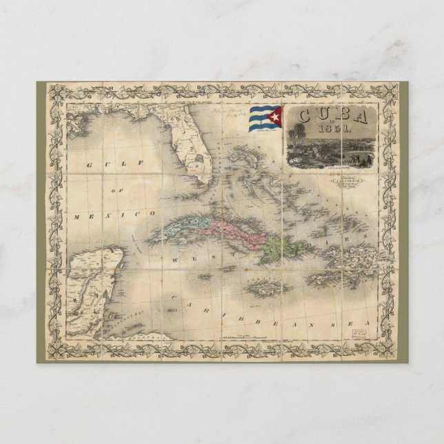Postal Mapa de Cuba de J.H. Colton (1851) (Anverso)