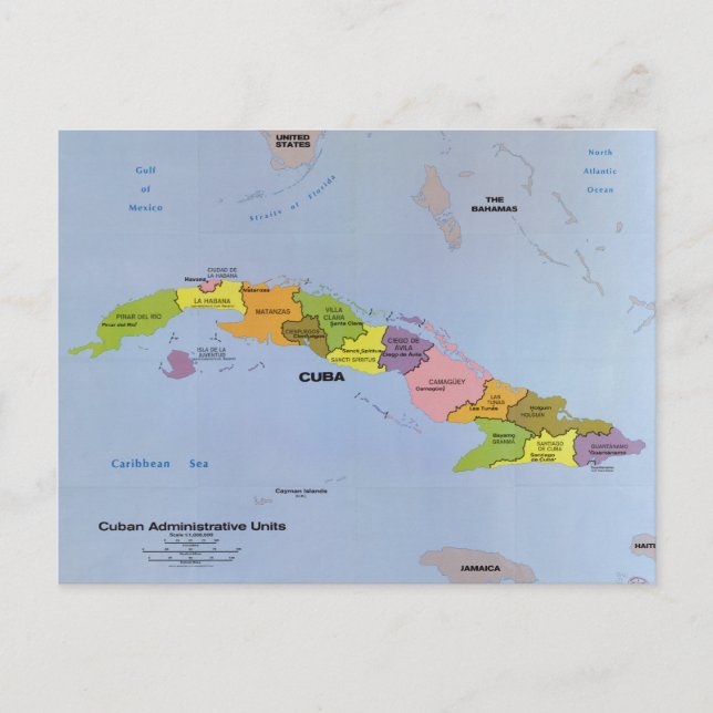 Postal Mapa de Cuba, Unidades de Administración Cubana (1 (Anverso)