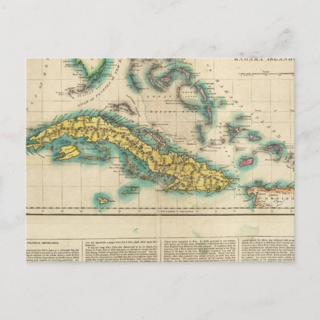 Postal Mapa De Cuba Y Las Islas Bahama (Anverso)