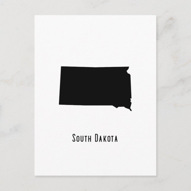 Postal Mapa de Dakota del Sur - Moderno blanco y negro (Anverso)