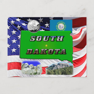 Postal Mapa de Dakota del Sur, Texto de Foto, Cuarto Fals