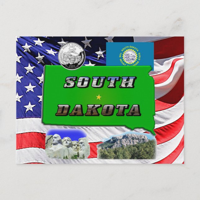 Postal Mapa de Dakota del Sur, Texto de Foto, Cuarto Fals (Anverso)