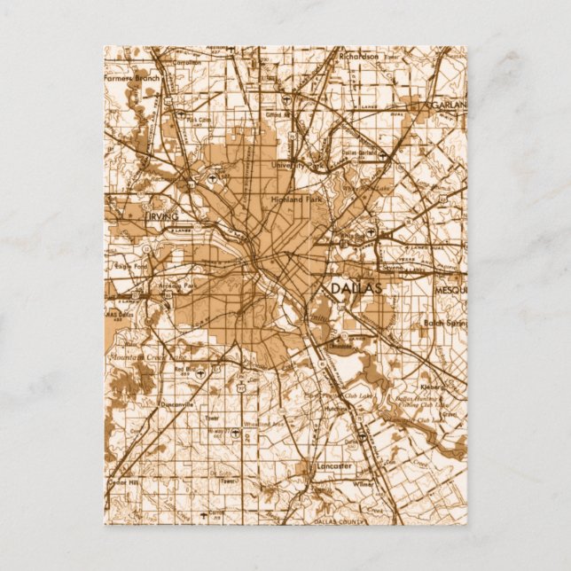 Postal Mapa de Dallas Vintage (Anverso)