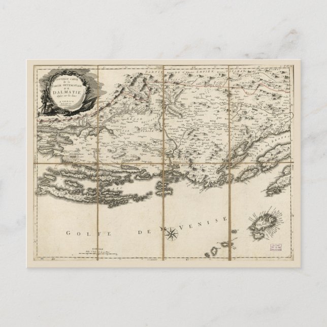 Postal Mapa de Dalmacia, Costa de Croacia e Islas (1780) (Anverso)