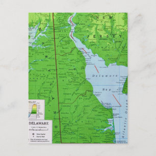 Postal Mapa de Delaware y Nueva Jersey