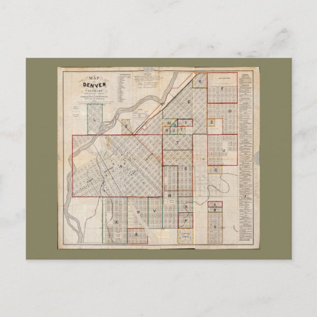 Postal Mapa de Denver, Colorado (1871) (Anverso)