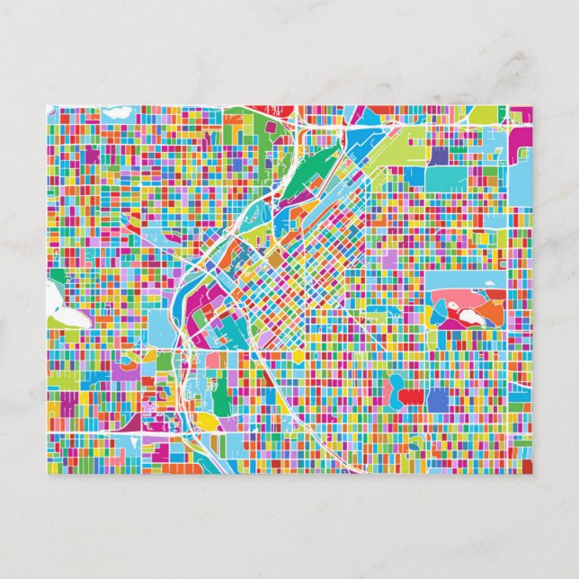 Postal Mapa de Denver colorido (Anverso)