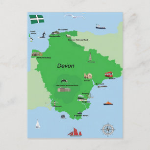 Postal Mapa de Devon ilustrado