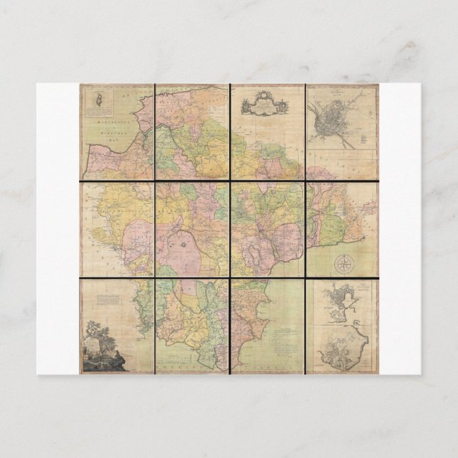 Postal Mapa de Devonshire de 1765 por Benjamin Donn (Anverso)